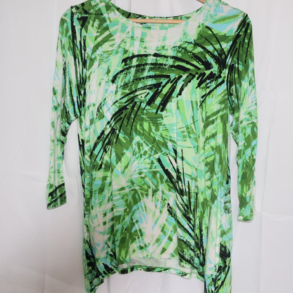 Ruby Road Blouse Women PS Assymetric Hem Green Vines